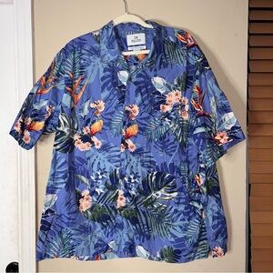 28 Palms Button Up Shirt Men's Short Sleeve Hawaiian Blue Aloha Size XXL